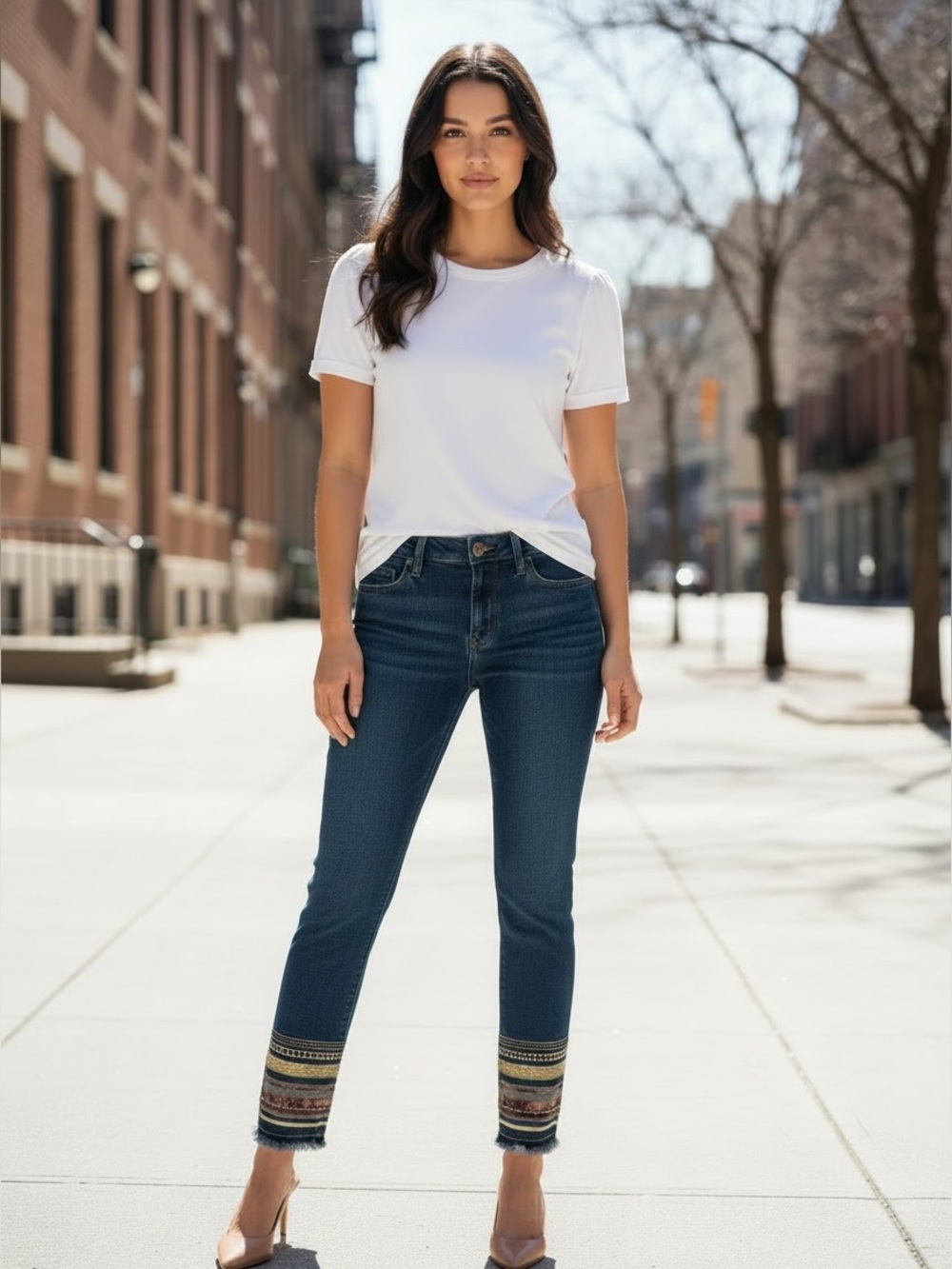Pilcro Embroidered Cuff Slim Straight Jeans High Rise Boho Size 26